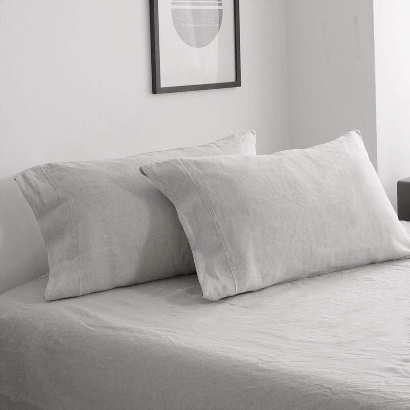 Simple&Opulence 100% French Linen Pillowcase Queen Size-Set of 2- Washed Solid Color Pillow Cases Embroidered -Soft and Durable (Grey, 20''x30'') - Image 1